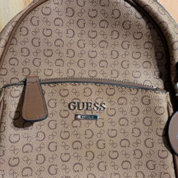 Guess Brown Monogram Pattern Mini Backpack - Picture 4 of 8